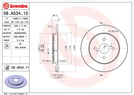 фото Тормозной диск brembo 08.a534.11