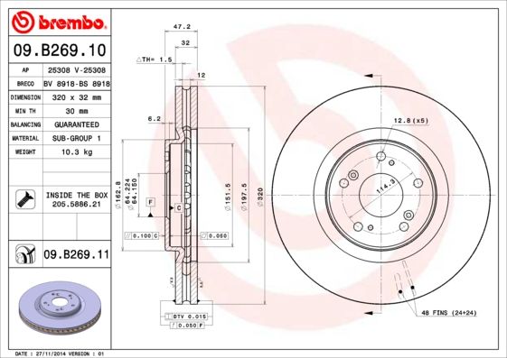 фото Тормозной диск brembo 09.b269.11