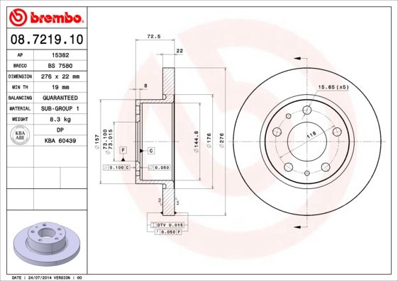 фото Тормозной диск brembo 08.7219.10