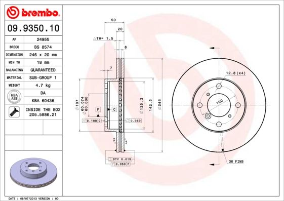 фото Тормозной диск brembo 09.9350.10