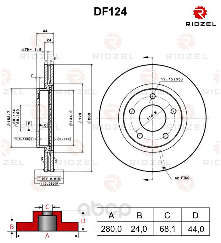 фото Тормозной диск ridzel df124 передний