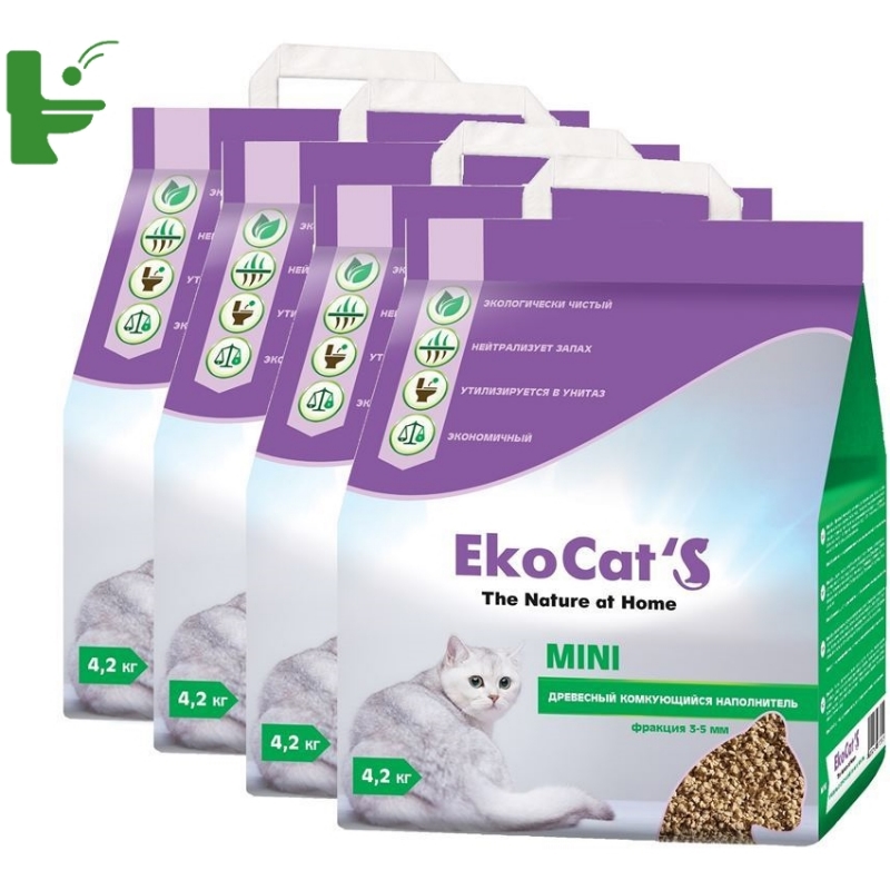 фото Комкующийся наполнитель eko cat's mini древесный, 4.2 кг, 10 л, 4 шт