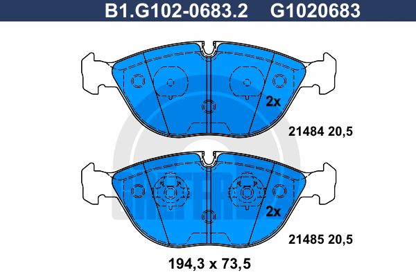 

Комплект тормозных дисковых колодок GALFER B1.G102-0683.2