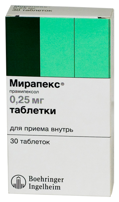 

Мирапекс таблетки 0,25 мг 30 шт., Мирапекс
