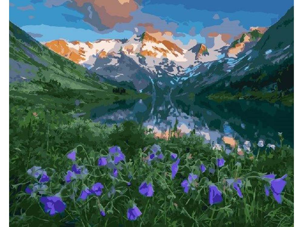 

Картина по номерам GX5696 "Нежные цветы среди гор"