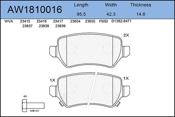 фото Комплект тормозных колодок, дисковый тормоз aywiparts aw1810016