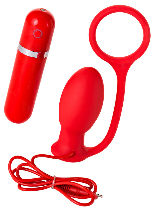 Красная Анальная пробка с вибропулей 8 см