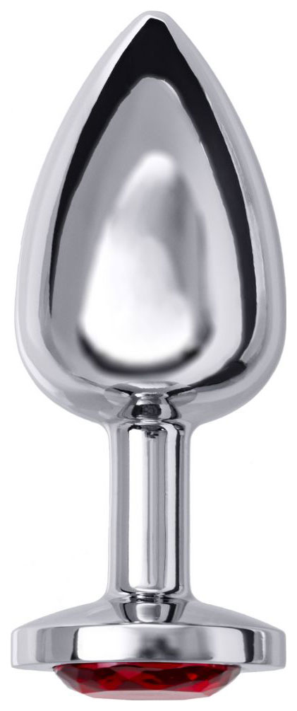 Большая серебристая Анальная пробка с красным кристаллом 8,5 см