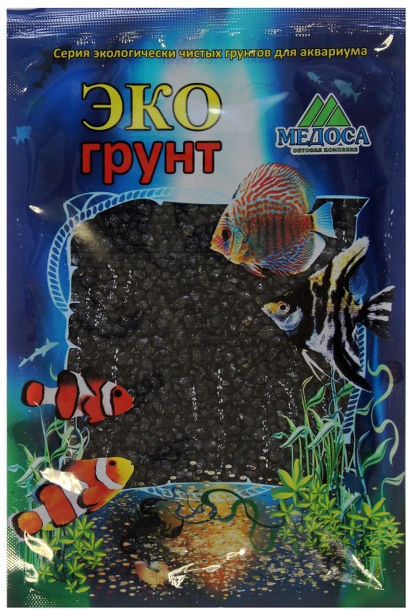 Грунт для аквариума ЭКОГРУНТ  Цветная мраморная крошка черная блестящая 2 - 5 мм 1кг