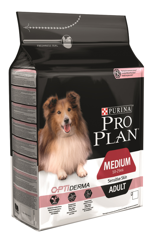 фото Сухой корм для собак pro plan optiderma medium adult, для средних пород, лосось, рис, 3кг