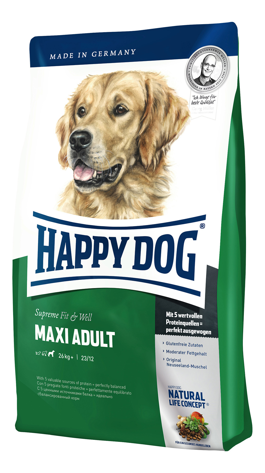 фото Сухой корм для собак happy dog supreme fit & well maxi, крупные породы,домашняя птица,15кг