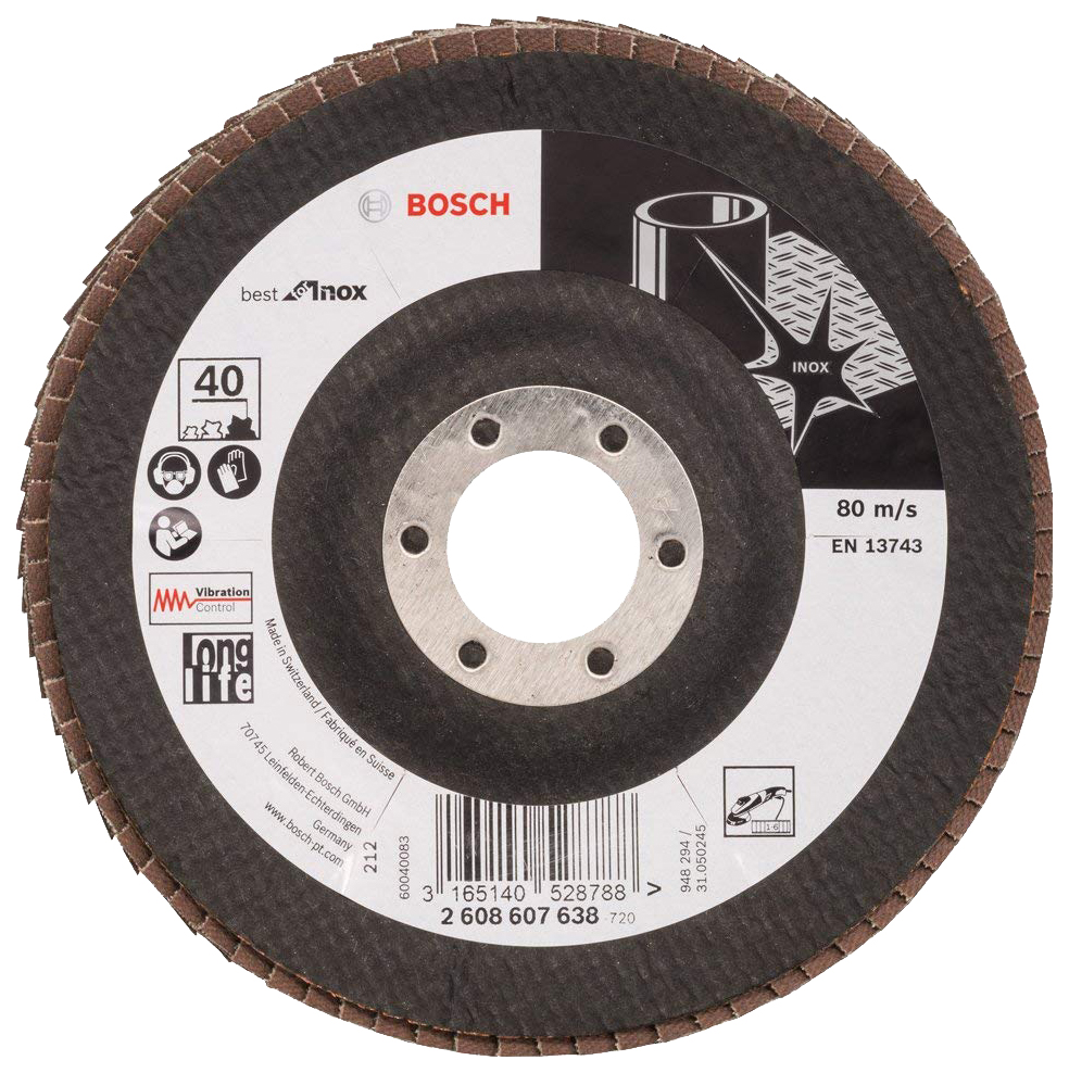 Круг лепестковый Bosch 125мм K40 Inox 2608607638 лепестковый круг bosch