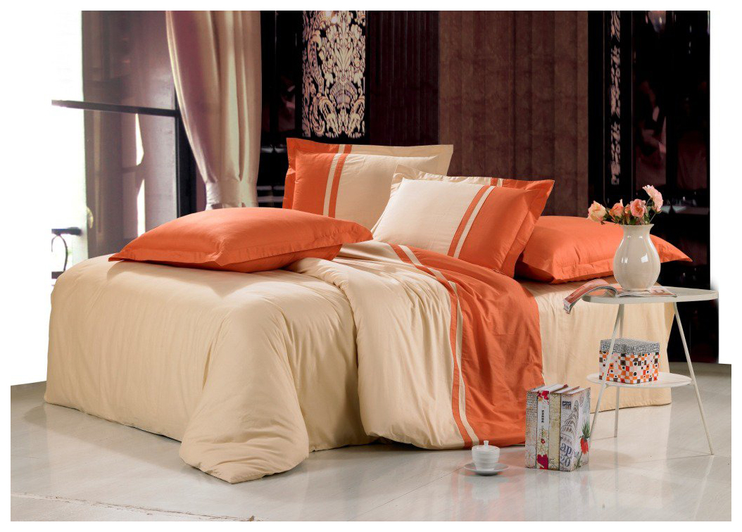 

Комплект постельного белья Valtery home collection семейный, Белый;оранжевый, OD-11