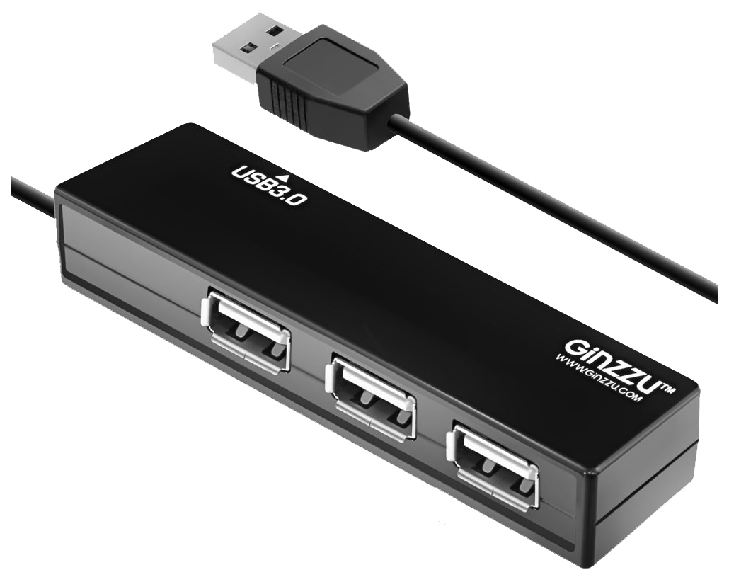 фото Разветвитель для компьютера ginzzu gr-334ub 3 порта usb 2.0 + 1 порт usb 3.0