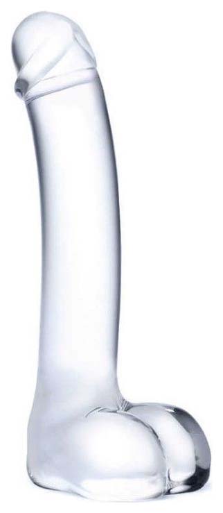 фото Прозрачный стеклянный фаллос с мошонкой curved g-spot 18 см glas