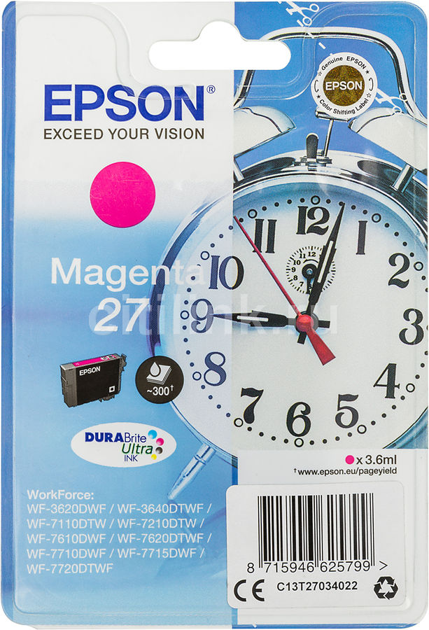 

Картридж для струйного принтера Epson C13T27034020, пурпурный, оригинал, C13T27034022