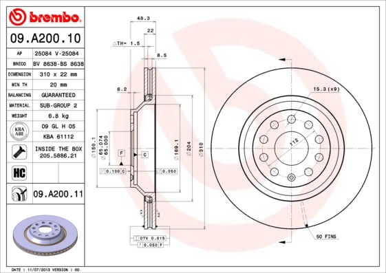 фото Тормозной диск brembo 09a20011