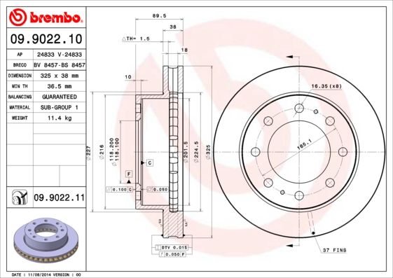 фото Тормозной диск brembo 09.9022.11