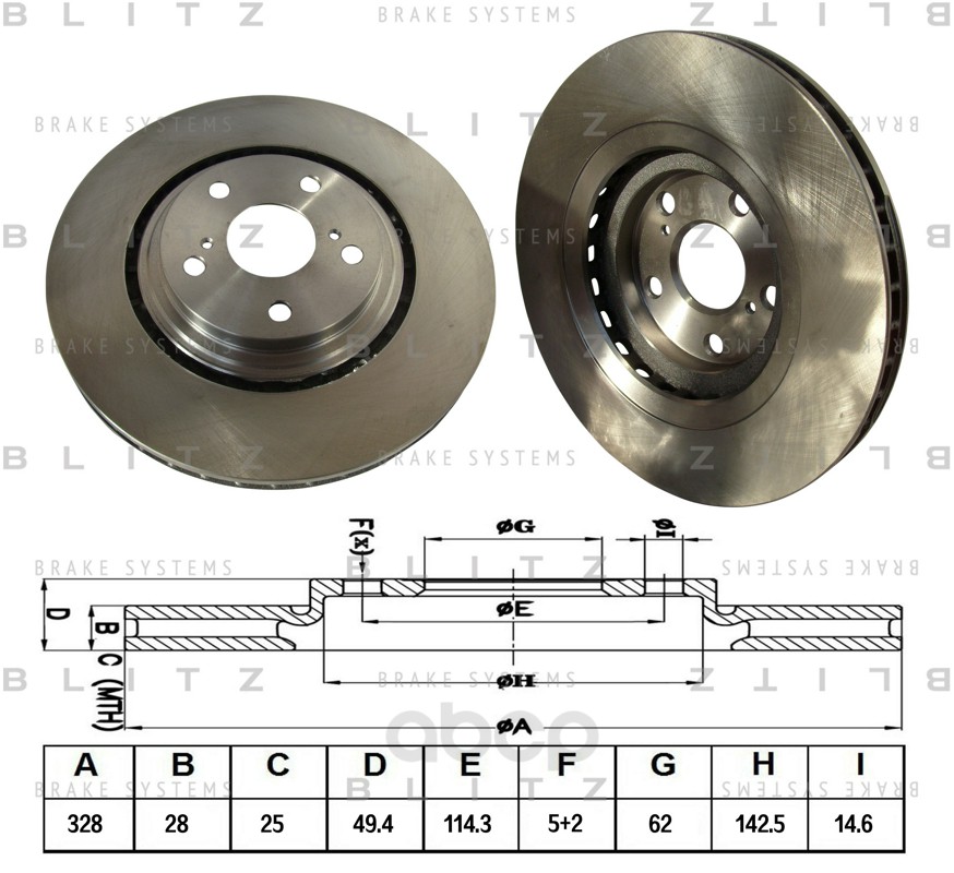 фото Тормозной диск blitz передний вентилируемый для toyota rav4 12-/lexus rx270-350 08- bs0375