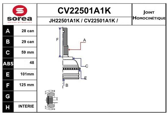 

Шрус EAI CV22501A1K