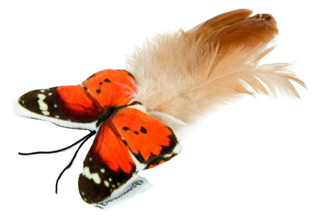 фото Мягкая игрушка для кошек beeztees бабочка с пером плюш, оранжевый, 8 см