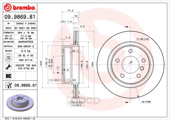 фото Тормозной диск brembo задний для 09986981