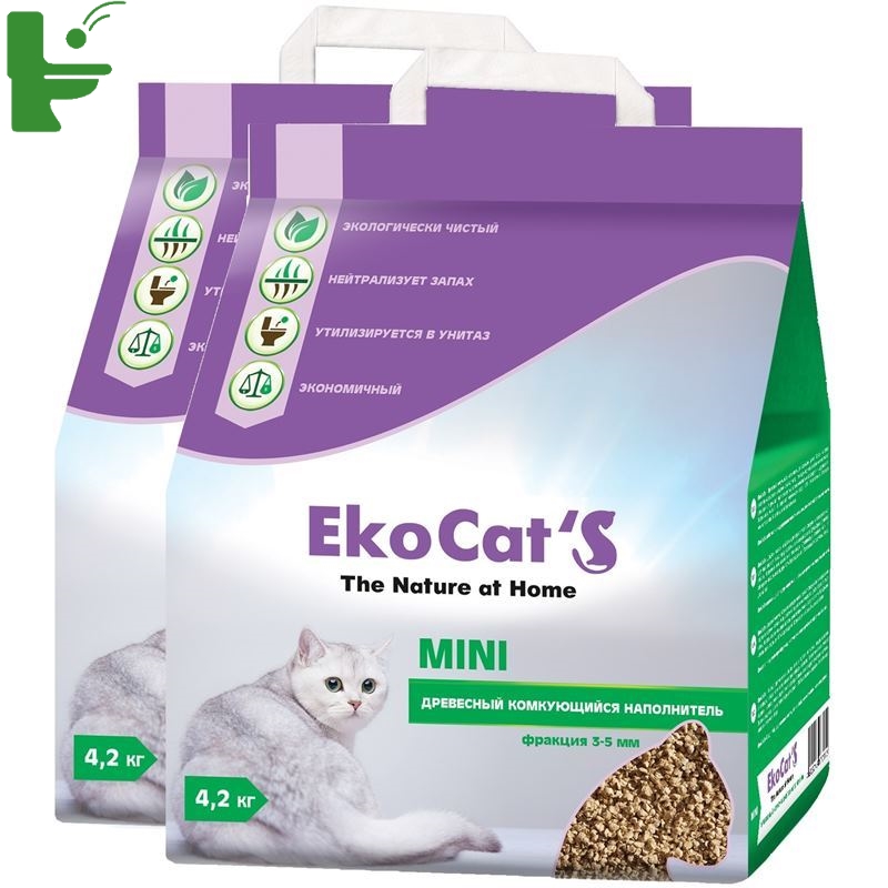 фото Комкующийся наполнитель eko cat's mini древесный, 4.2 кг, 10 л, 2 шт