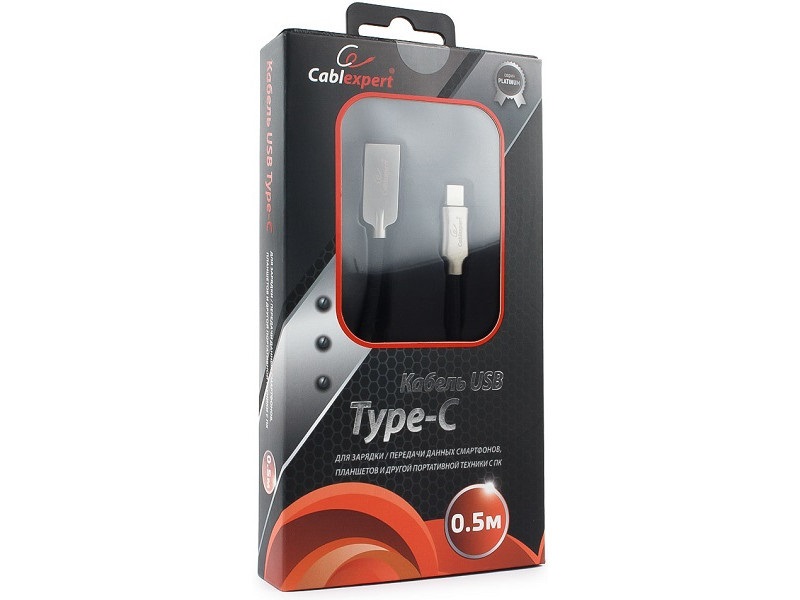 фото Кабель cablexpert usb 2,0, am/type-c, серия platinum, длина 0,5м black gembird