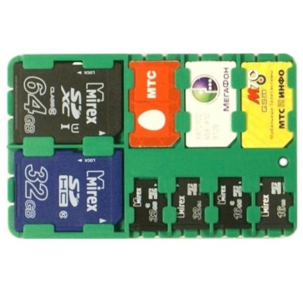 фото Держатель для карт памяти sd-sim holder 2*sd, 3 сим-карт, 4*microsd green nobrand