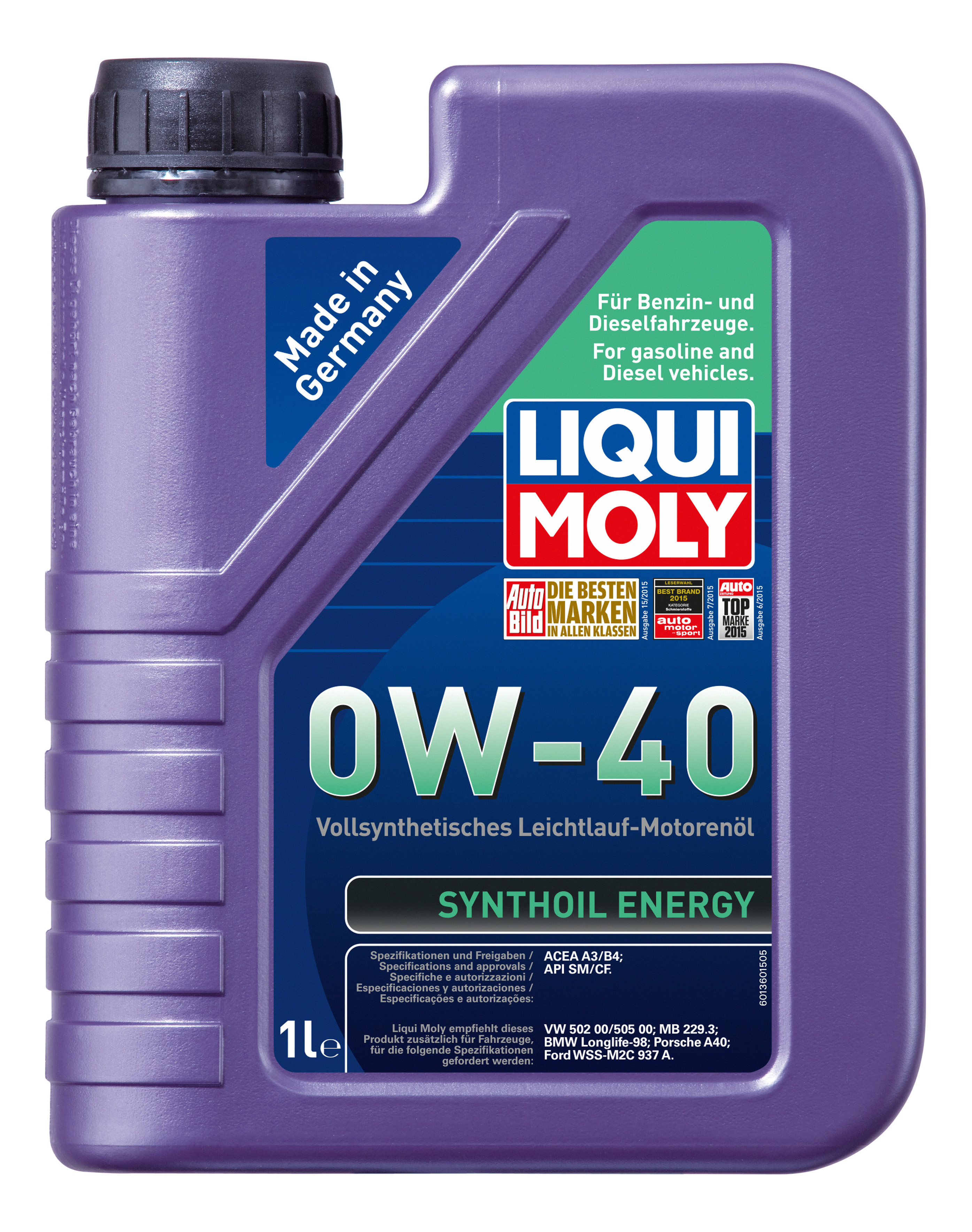 фото Синтетическое моторное масло synthoil energy 0w-40 sm/cf;a3/b4 liqui moly