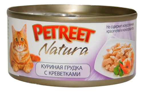 фото Консервы для кошек petreet natura, куриная грудка, креветки, 12шт по 70г