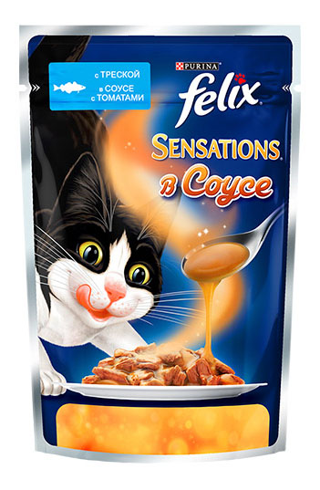 фото Влажный корм для кошек felix sensation, треска, томаты, 24шт, 85г