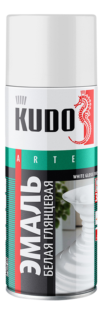 Эмаль универсальная KUDO KU1001 белая глянцевая 520 мл автомобильная ремонтная металлизированная эмаль toyota 1со silver metallic clearcoat kudo