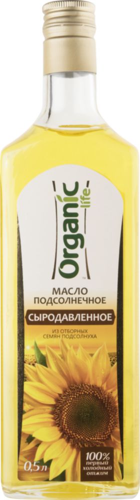 Масло подсолнечное сыродавленное нерафинированное Organic life 500 мл