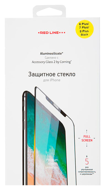 

Защитное стекло RED LINE для Apple iPhone 6 Plus/iPhone 7 Plus/iPhone 8 Plus Black, Corning для iPhone 6 Plus/7 Plus/8 Plus Black