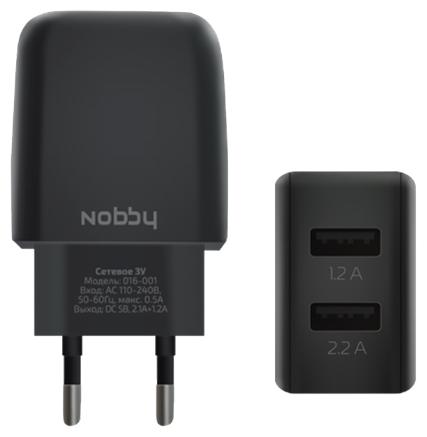 фото Сетевое зарядное устройство nobby comfort, 2 usb, 3,4 a, (016-001) black