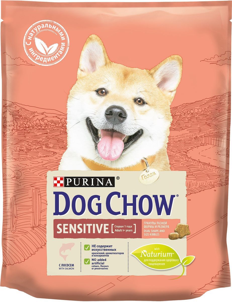 фото Сухой корм для собак dog chow sensitive, с чувствительным пищеварением, лосось, 0,8кг