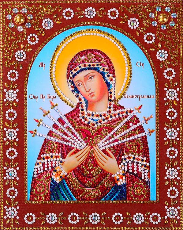 Алмазная вышивка Color KIT Пресвятая Богородица Семистрельная, 20x25 см