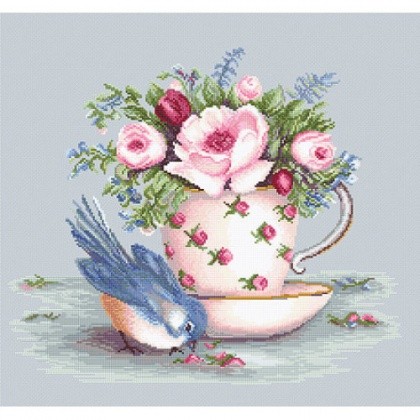 фото Наборы для вышивания luca-s b2324 птичка и чашка чая 27,5х23,5 см