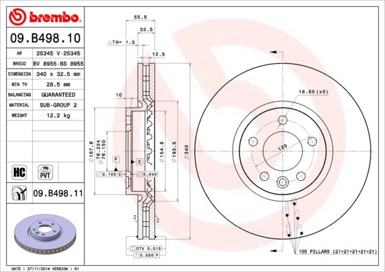 фото Тормозной диск brembo 09.b498.11