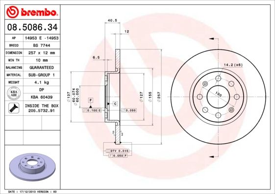 фото Тормозной диск brembo 08.5086.34