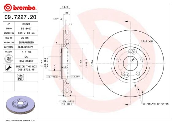 фото Тормозной диск brembo 09.7227.20