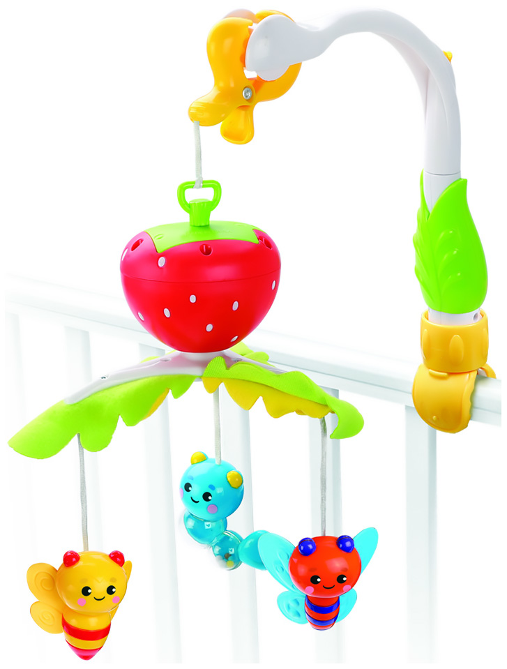 Мобиль музыкальный Жирафики карусель в кроватку для новорожденных с игрушками Клубничка