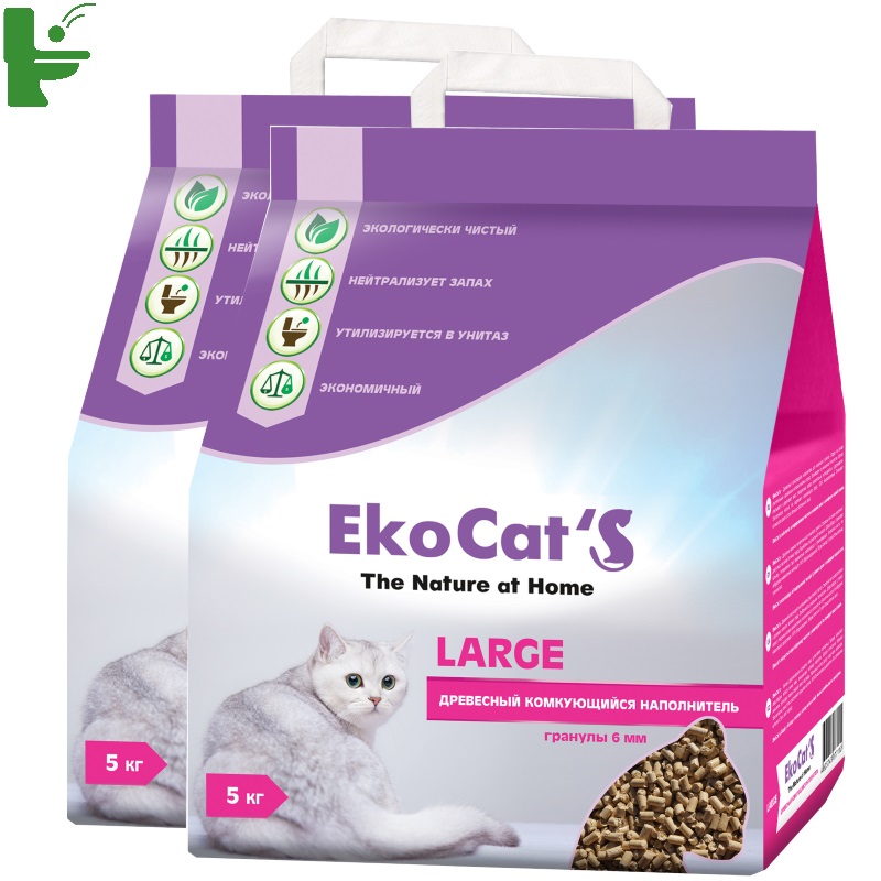 фото Комкующийся наполнитель eko cat's large древесный, 5 кг, 2 шт