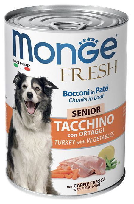 

Консервы для собак Monge Dog Fresh Chunks In Loaf, мясной рулет, индейка овощи, 400 г, индейка, овощи, 400 г