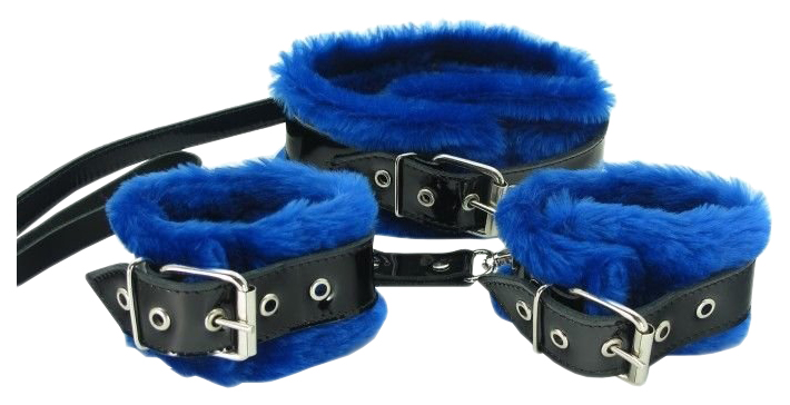 Набор из наручников и ошейника BDSM Арсенал BDSM Light с синим мехом