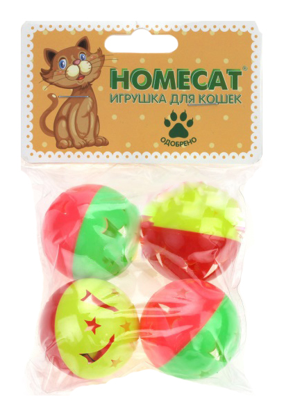 

Игрушка для кошек Homecat Мячи пластиковые Звездочки с колокольчиком, диаметр 4 см, 4 шт