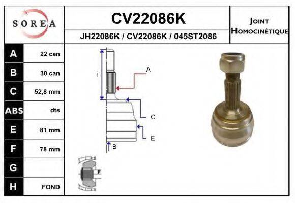 Шрус EAI наружный для Volkswagen Golf, Polo 1.0-1.9d 76-04 комплект CV22086K