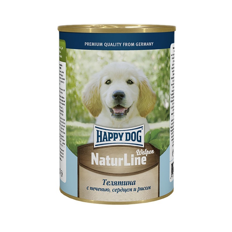 

Консервы для щенков Happy Dog NaturLine, телятина, сердце, печень, рис, 20шт по 400г, NaturLine