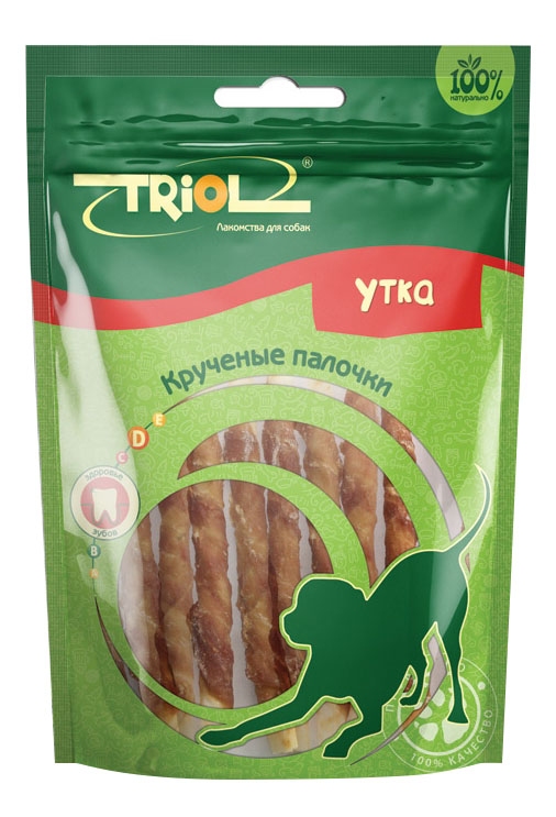 фото Лакомство для собак triol, крученые палочки с уткой, 70г